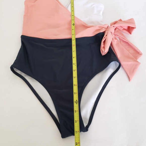 NEW!! CUPSHE SIZE S Pink Navy Blue Color Block Wrap Tie One Piece Swimsuit - Picture 8 of 10